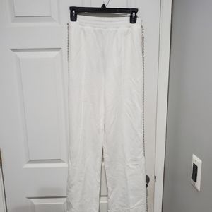 TWO TWIN STYLE White Rhinestone piping high waist wide leg pants sz S